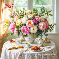 Календарь на скрепке с курсором 290х290 2027 цветы