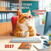 Календарь на скрепке с курсором 230х230 2027 кот
